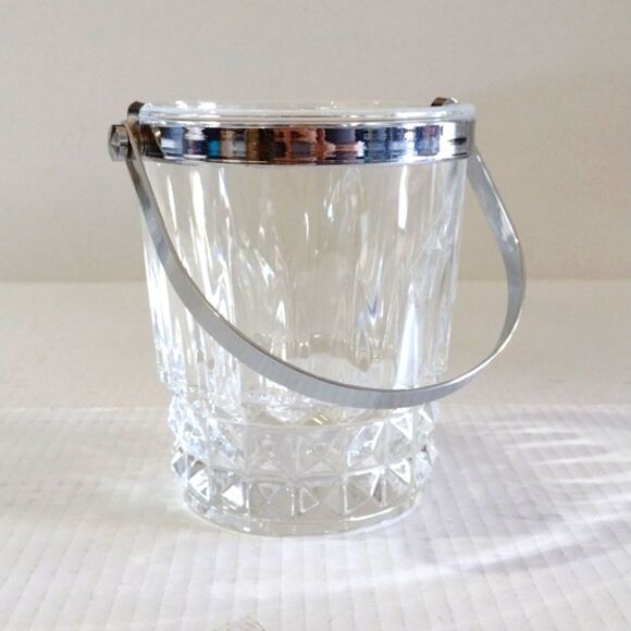 Cristal d'Arques Small Ice‎ Bucket  Lead Crystal Silverplate Handle - Picture 2 of 8